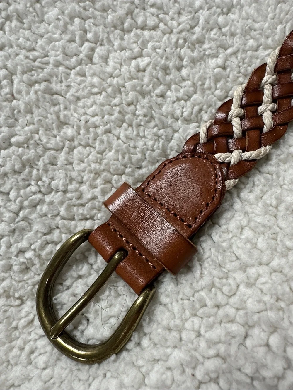 American Eagle Outfitters Braided Leather Belt, Brass Buckle - Brown &  Cord